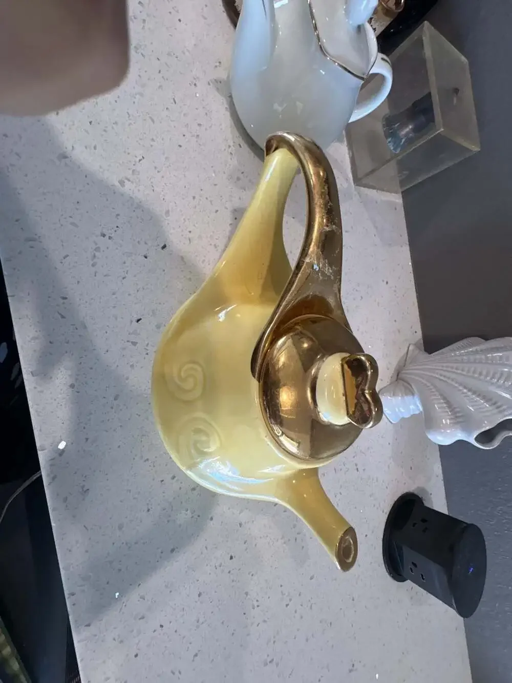 Vintage Pearl China Co Yellow Teapot with 22K Gold Trim Art Deco